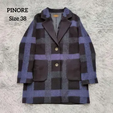 레어 PINORE 55th 한정판 모델 블록 체크 알파카 혼방 코트 38