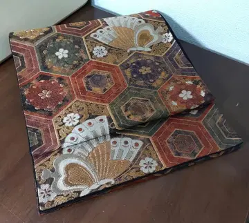 순수 실크 후쿠로 오비 거북 등껍질 무늬에 제비나비 후리소데에도 중고