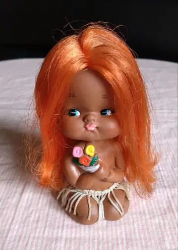 일본제 쇼와 레트로 하와이 밀색 여아 빈티지 앤티크 소프트 비닐 인형