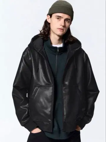 GU 레더 터치 후드티 NT+E 블랙 L