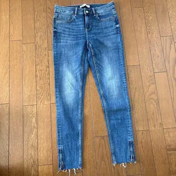 ZARA 스키니 데님 블루 밑단 프린지