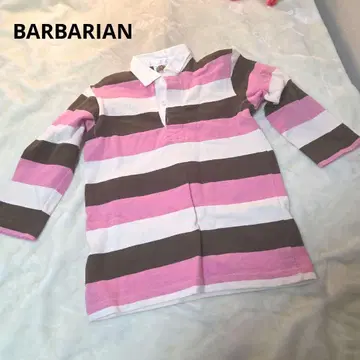 [ 오샤레 BARBARIAN ] 핑크 브라운 화이트 보더 피케 셔츠