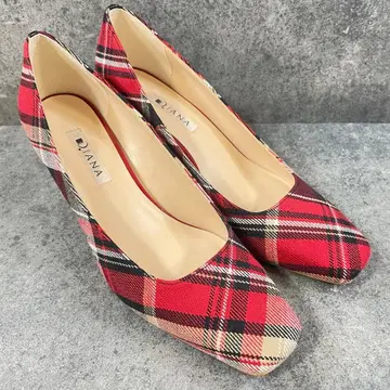 [ 새상품급 ] 다이애나 스퀘어토 청키힐 체크 무늬 펌프스 24.5