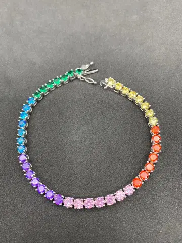 팔찌 패셔너블! 컬러풀 레인보우 실버 지르코니아 테니스 체인