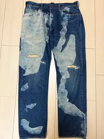 브루나보인 슬라임 데님 팬츠 청바지 무당벌레 블리치 가공 XL