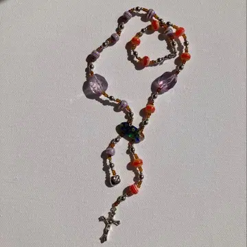 439 컬러풀 비즈 십자가 목걸이 그런지 비즈 액세서리 크로스