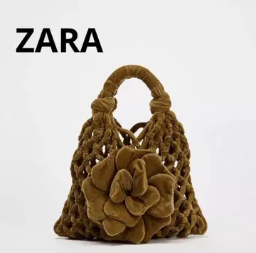 미사용 새상품 ZARA 벨벳 플라워 미니 버킷 백 카멜 벨로아