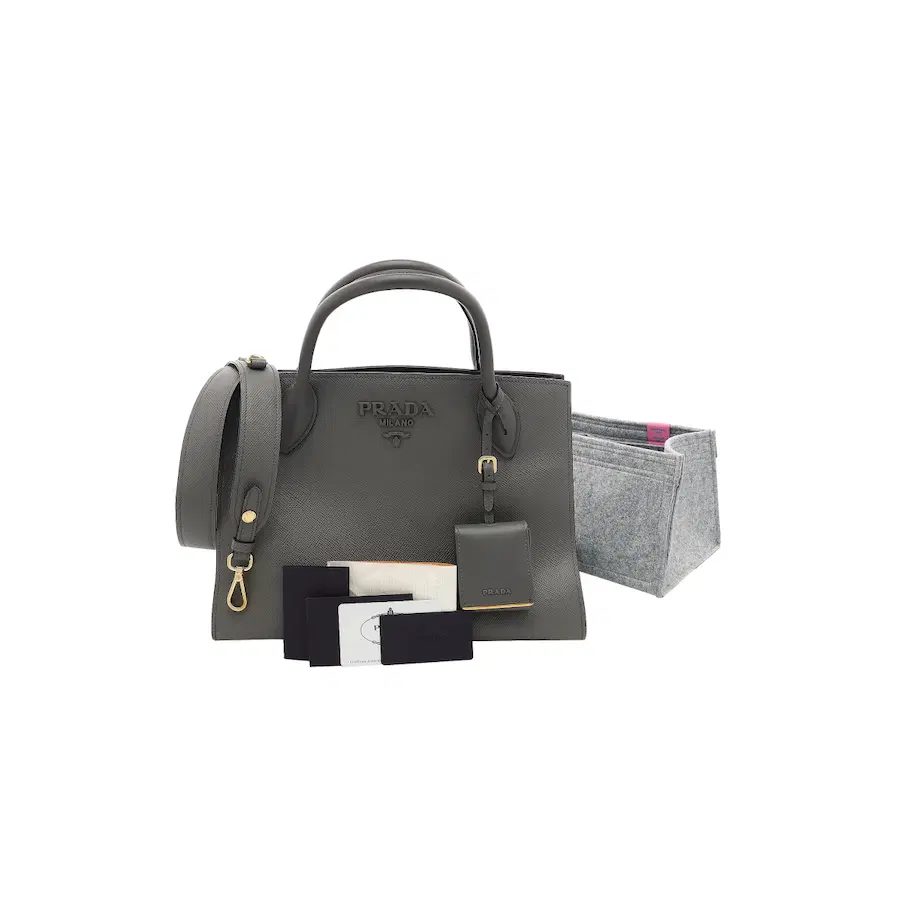 普拉达（Prada）Monochrome Saffiano 中号单肩包，中灰色
