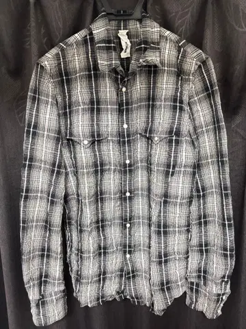 ATTACHMENT 어태치먼트 주름 가공 체크 웨스턴 셔츠 L