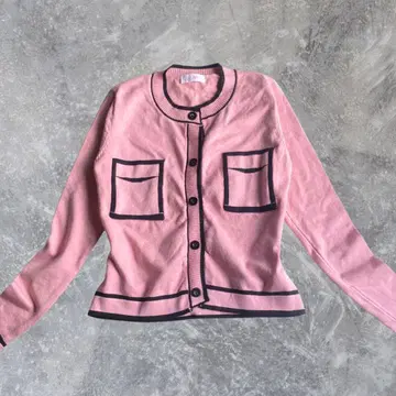 바이컬러 파이핑 니트 가디건 짧은 기장 한국 걸리시 해외 걸