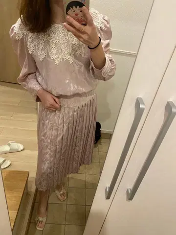 레이스 장식 라이트 핑크 원피스 쇼와 레트로
