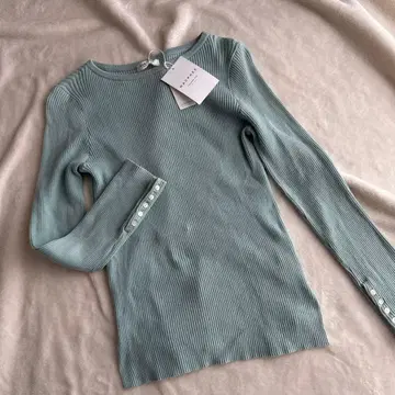 MACPHEE 투모로우랜드 리브 티셔츠 버튼 민트 그린