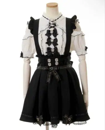 LIZLISA 블랙 지뢰계 사다리 레이스 카슈쿨 서스펜더 부착 스커트