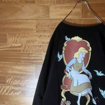 디즈니 신데렐라 CINDERELLA 유리 구두 맨투맨 블랙 XL