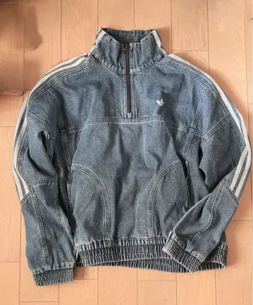 아디다스 데님 크롭 트랙탑 하프 지퍼 M