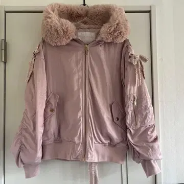 LIZ LISA 리즈리사 퍼 후드 핑크 리본 점퍼 블루종