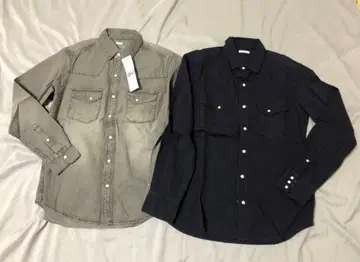 2장 지유 GU 셔츠 긴팔 남성용 여성용 데님 웨스턴