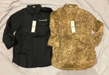 2장 지유 gu 셔츠 남성용 긴팔 7부 밀리터리 대형점 한정품 반팔