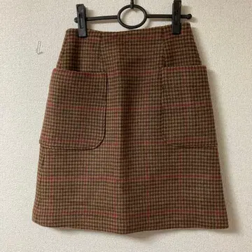 미사용 LA TOTALITE 체크 사다리꼴 스커트 브라운