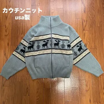 usa제 사슴 패턴 집업 카우친 니트