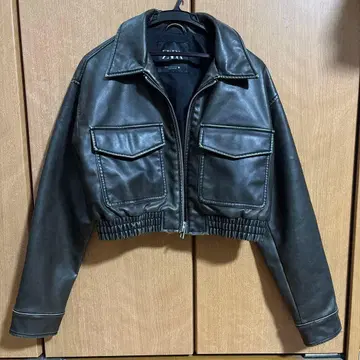 가격 인하 ] ZARA 다크 브라운 페이크 가죽 자켓 크롭 S