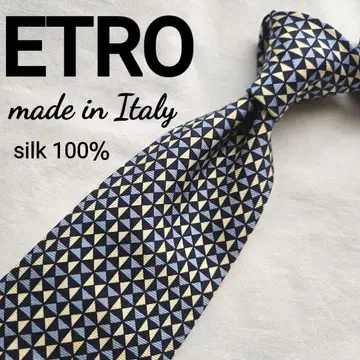 ETRO 실크 100% 넥타이 블루 모자이크 패턴 명품 이탈리아제