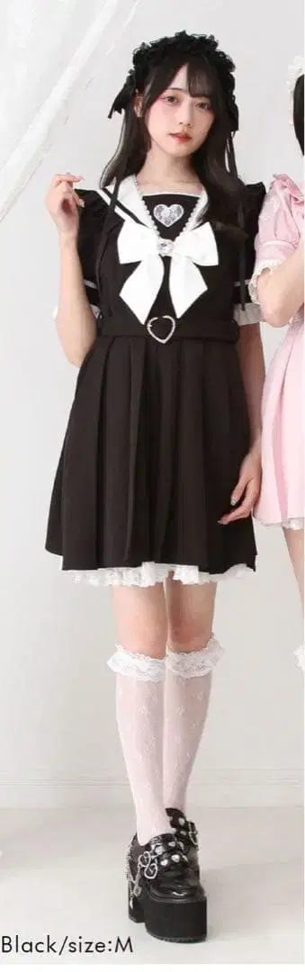 DearMyLovewhip 하트 레이스 리본 세일러 원피스 5L