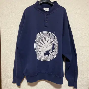 90s 빈티지 헨리넥 맨투맨 네이비 낚시 물고기 로고