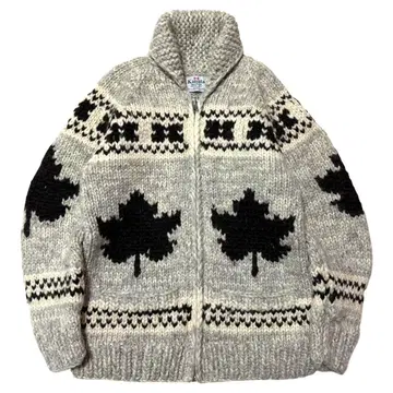 캐나다제 KANATA 메이플 리프 무늬 울 카우친 니트 자켓