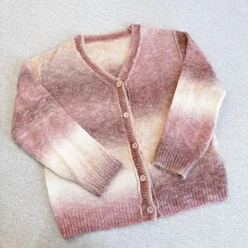 잉그 긴팔 니트 가디건 M 사이즈 핑크 브라운 그라데이션 두꺼운 원단