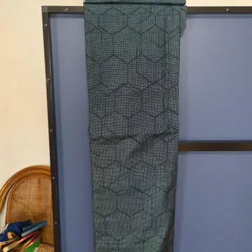 쇼와 레트로 오시마 명주 넓은 카라 이중 기모노 청록색