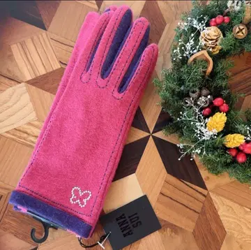 ANNA SUI 안나수이 장갑 로즈 핑크 x 퍼플 2 나비 큐빅