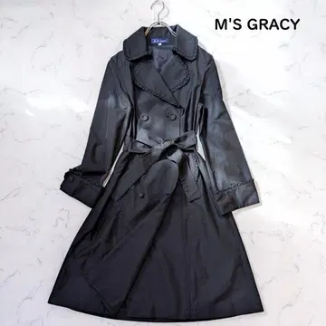 엠즈 그레이시 트렌치코트 옷깃 프릴 허리 벨트 롱 기장 블랙