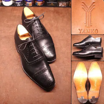 시착만 한 상품 얀코 펀치드 캡토 세미 브로그 내피 깃털 블랙 스퀘어토