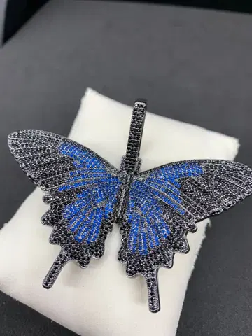 초 BIG 사이즈 블랙 블루 Butterfly 호랑나비 블링블링 목걸이