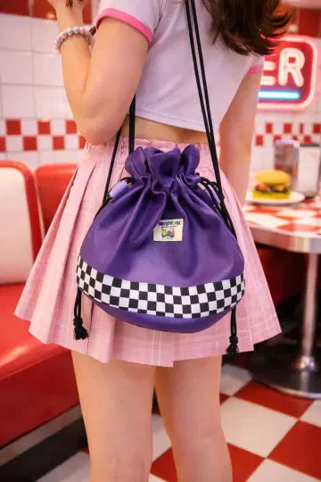 핸드메이드 원형 복조리 백 퍼플 체커