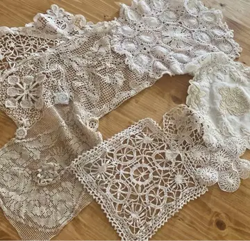 작가 1점 한정 프랑스 앤티크 탈부착 카라 스톨 레이스 앤티크 비즈