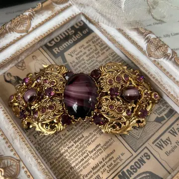 W.GERMANY 서독제 빈티지 브로치 리본형 자수정 보라색