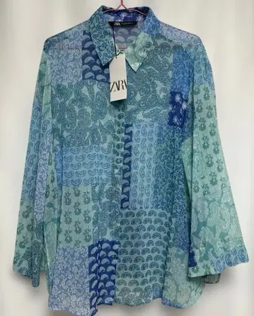 ZARA 택 포함 새상품 블라우스 L 사이즈 스카이블루 계열 비침 있음
