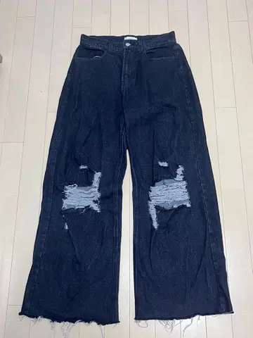 cussil S 데미지 데님 블루 블랙