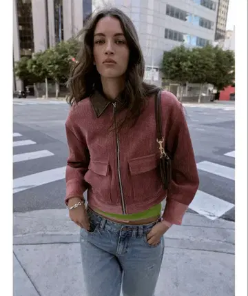 택 포함 새상품 ZARA 코듀로이 인조 가죽 옷깃 자켓 XL 말라사 색상