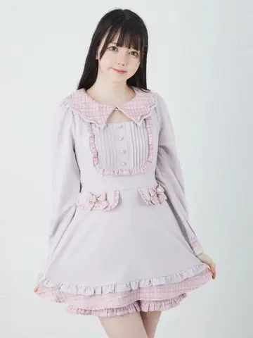 Ank Rouge 스캘럽 카라 체크 콤비네존