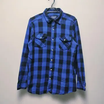 파랑 x 블랙 버팔로 체크 플란넬 셔츠 M 인도산