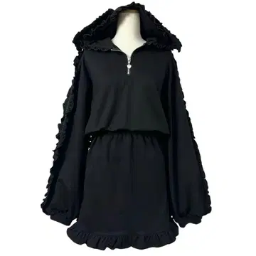 디어마이러브 로즈 토끼 귀 레이스 후드티 원피스 블랙 L