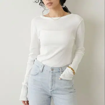 Whim Gazette V 백산 골지 긴팔 티셔츠 화이트