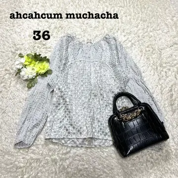 아차츄무무차차 도트 무늬 블라우스 상의 실크 혼방 페플럼 라메 S