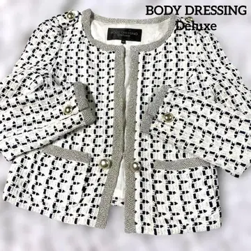 바디 드레싱 디럭스 트위드 노카라 자켓 일본제 S 골드 버튼