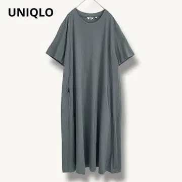 유니클로 [ 3XL ] 에어리즘 롱 T셔츠 원피스 카키 포켓 부착