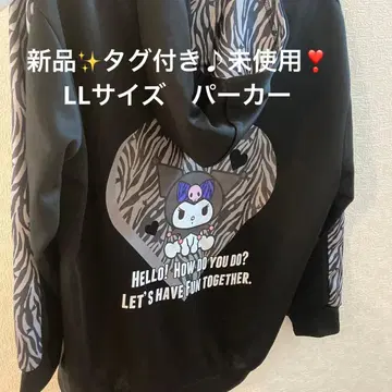 새상품 택 포함 미사용 쿠로미 산리오 후드티 블랙 패턴 LL
