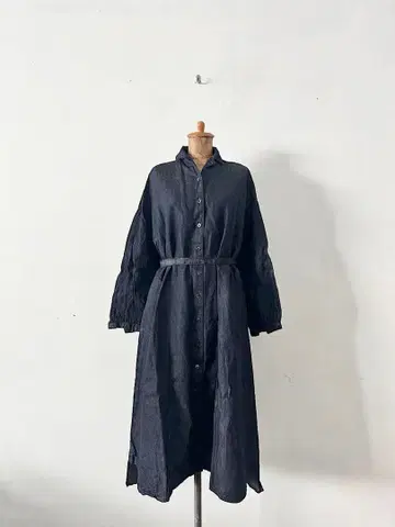 [ 새상품급 ] Gauze 코튼 린넨 셔츠 원피스 인디고